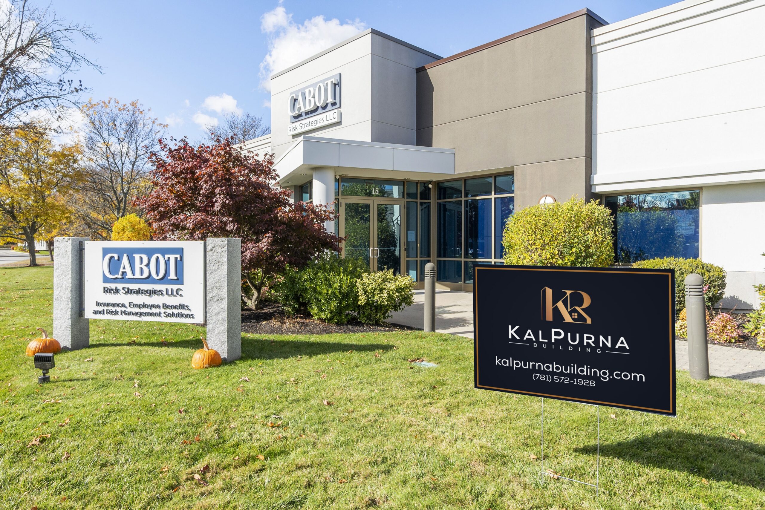 KalPurna Building project sign at 15 Cabot Road, Woburn, MA